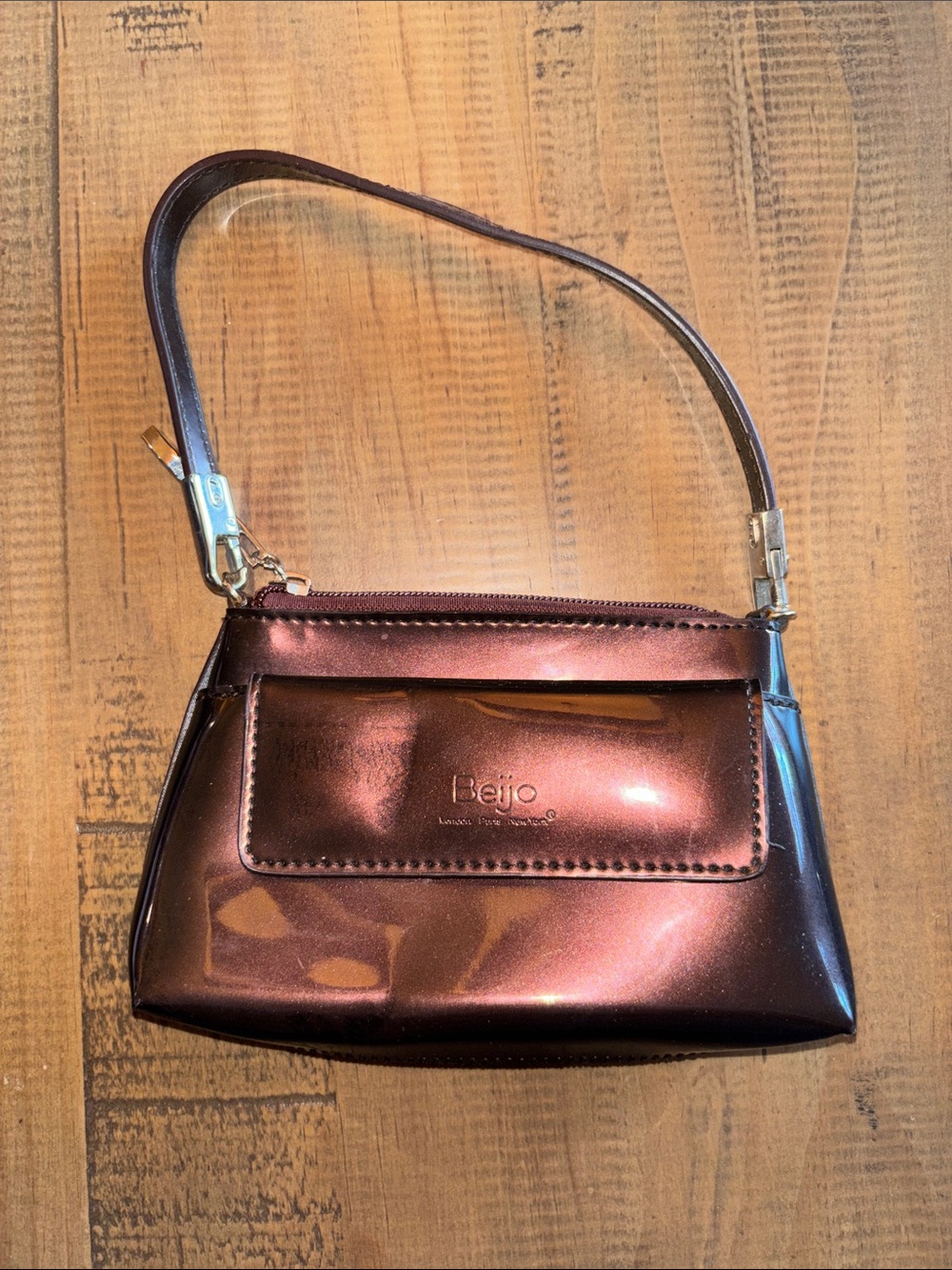 Beijo Shiny Brown Copper Mini Purse Bag